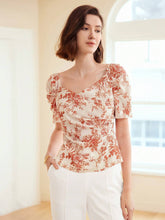 MOTF PREMIUM WOVEN WOMEN'S FLORAL PRINTED SWEETHEART NECK BLOUSE